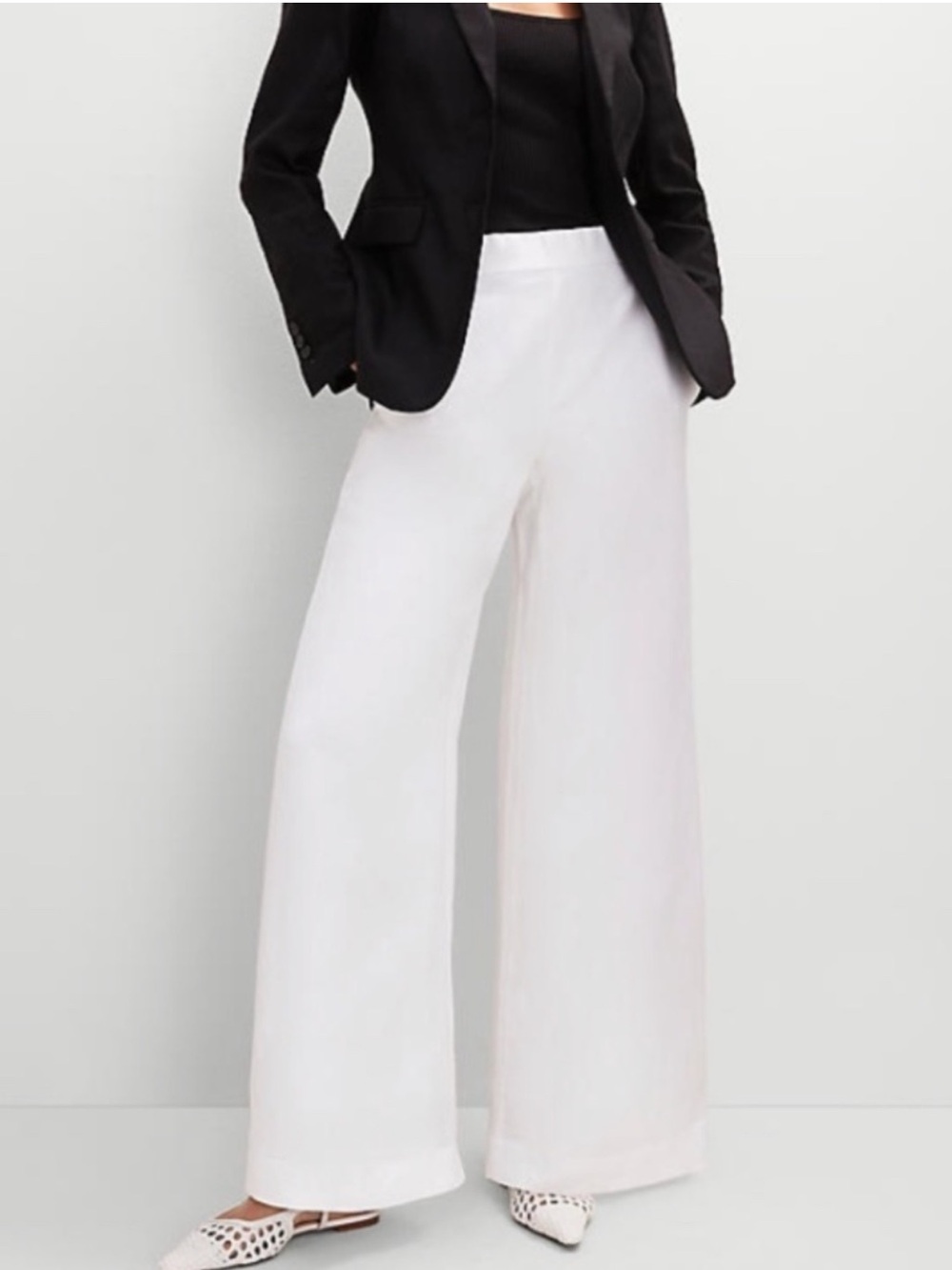 Ann Taylor The Pull On Palazzo High Rise Wide Leg Linen Pants White XL